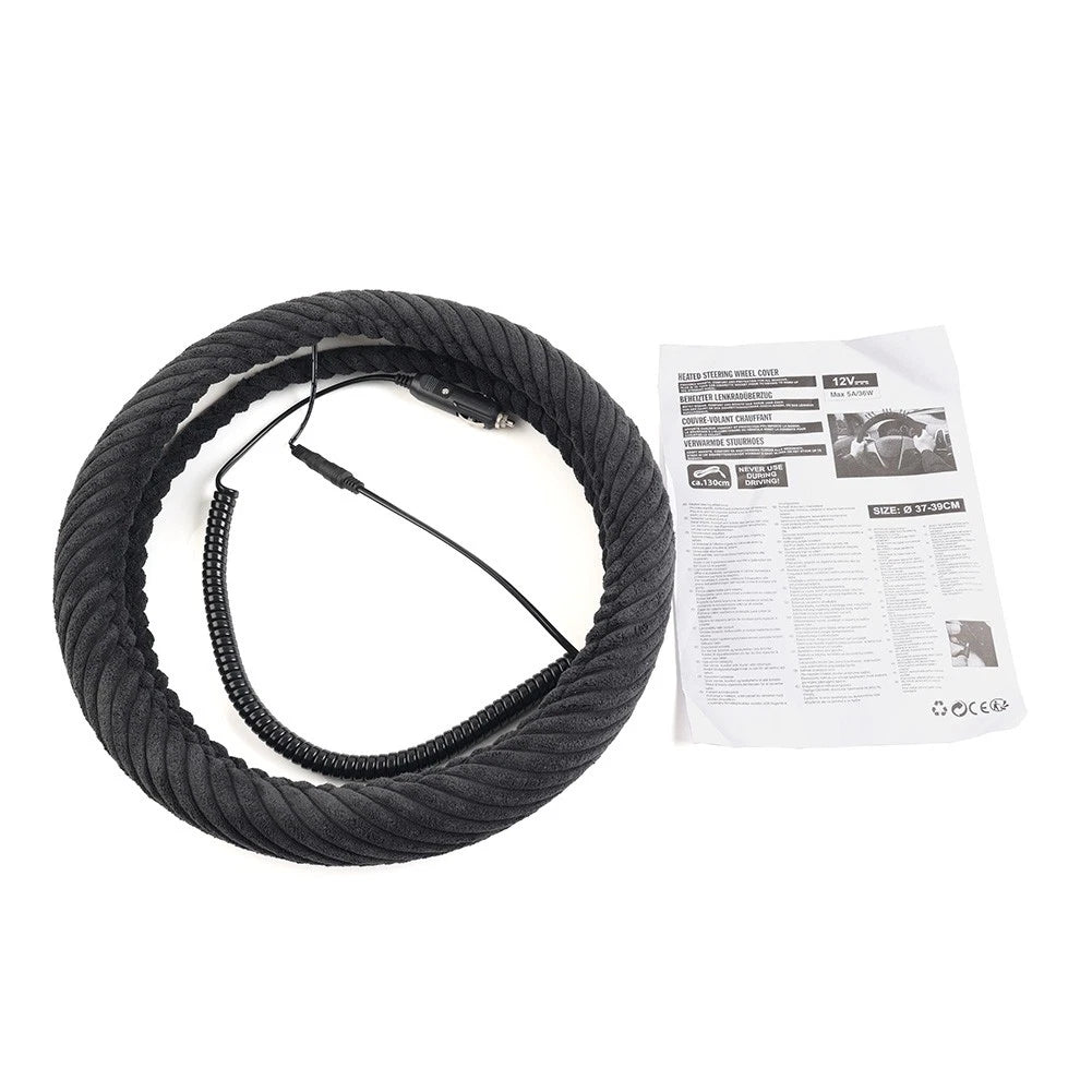 Heated Steering Wheel Cover 14.5-15.5in for Tangle Free Design