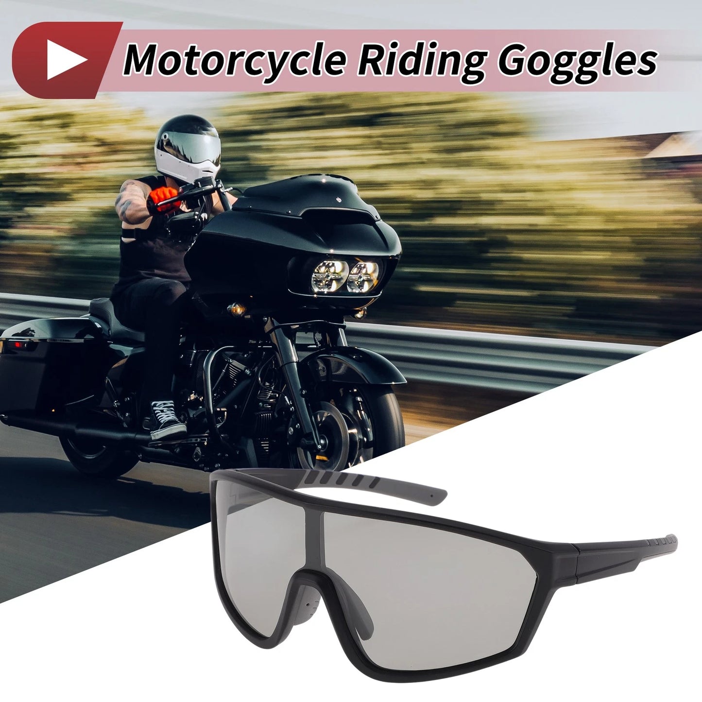 Set Motorcycle Riding Goggles Light Gray Lens Black Gray Frame PC UV400