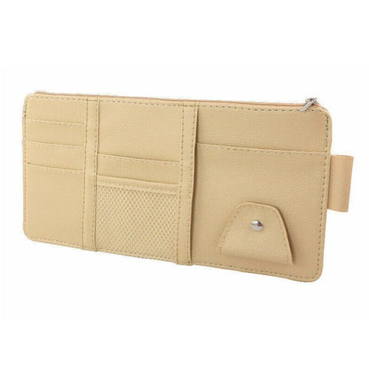 Beige Car Sun Visor Organizer Pouch Bag for Interior Pocket Storage