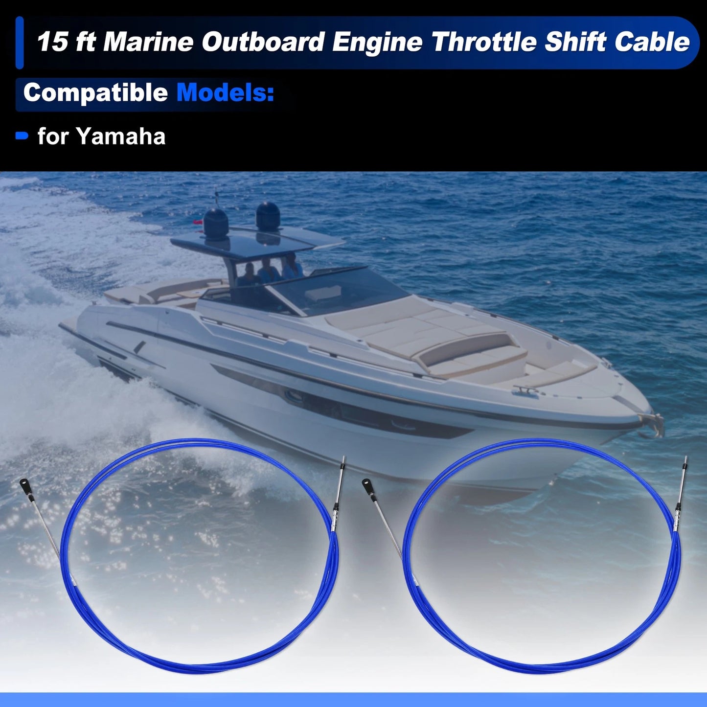 Cable / 2 x 15 ft Boat Throttle Shift Control Cable for Yamaha