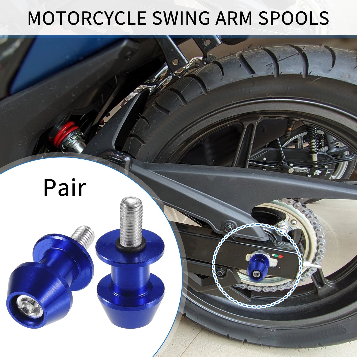 Pair Motorbike Swingarm Spools 8mm CNC Swing Arm Spools Sliders Blue for Bike