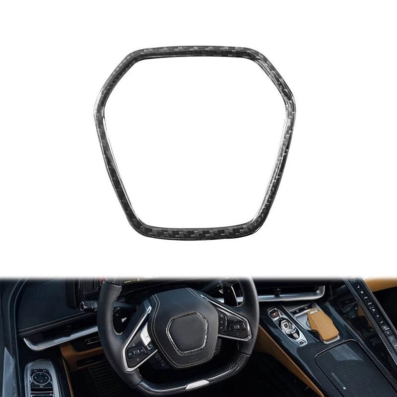 Dry Carbon Fiber Steering Wheel Center Cover Sticker for  Corvette  C8 20-24