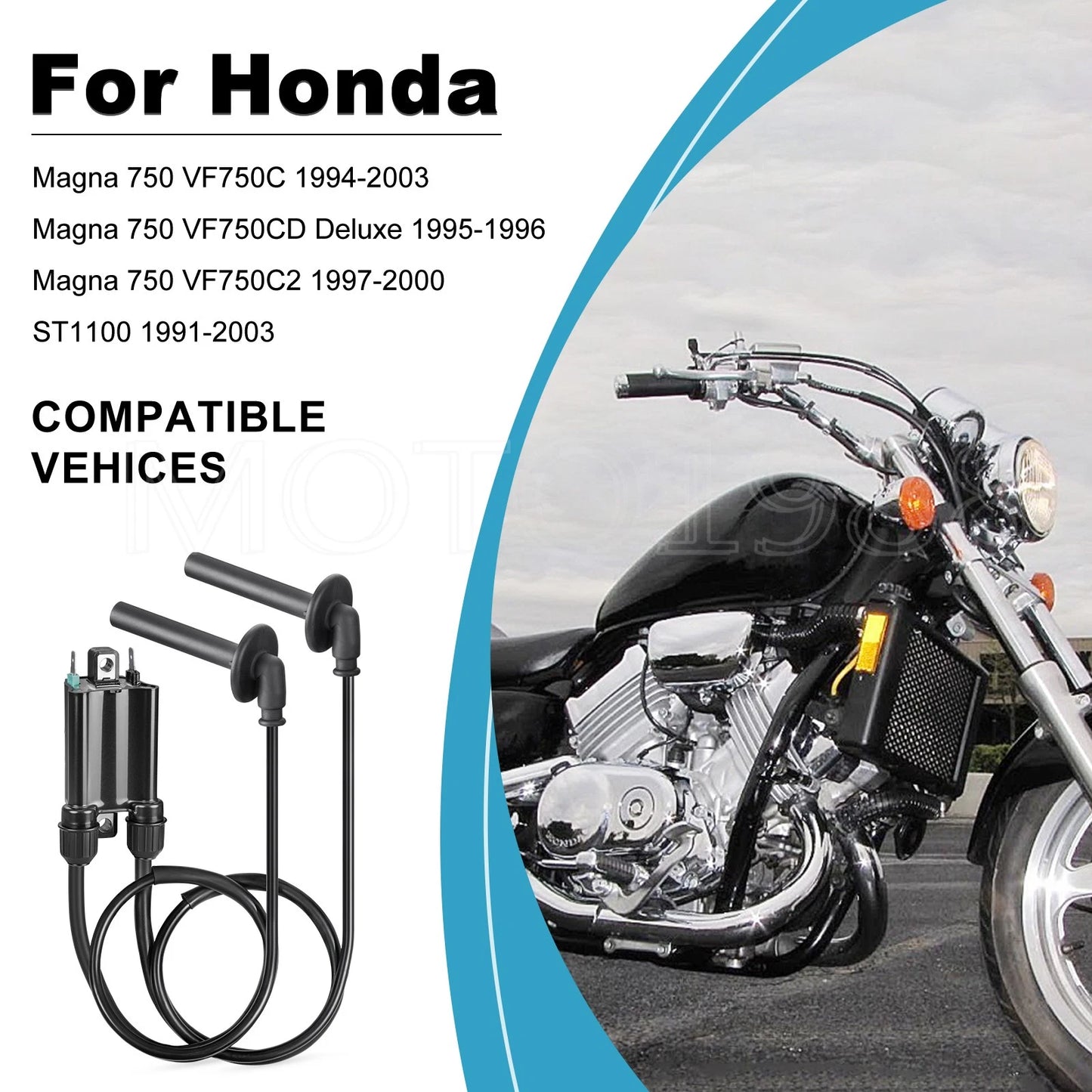 2 x Ignition Coil & Spark Plug Cap Wire for Honda Magna VF750C/CD/C2 (1994-2003)