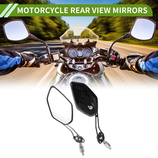 M8/M10 Rear View Mirror Polygonal Shape Black Aluminum Alloy for Motorcycle