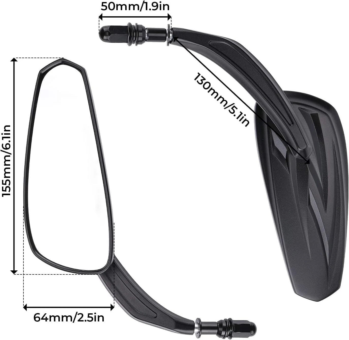 Black Rearview Mirrors for Harley Touring, Glide, Softail, Dyna