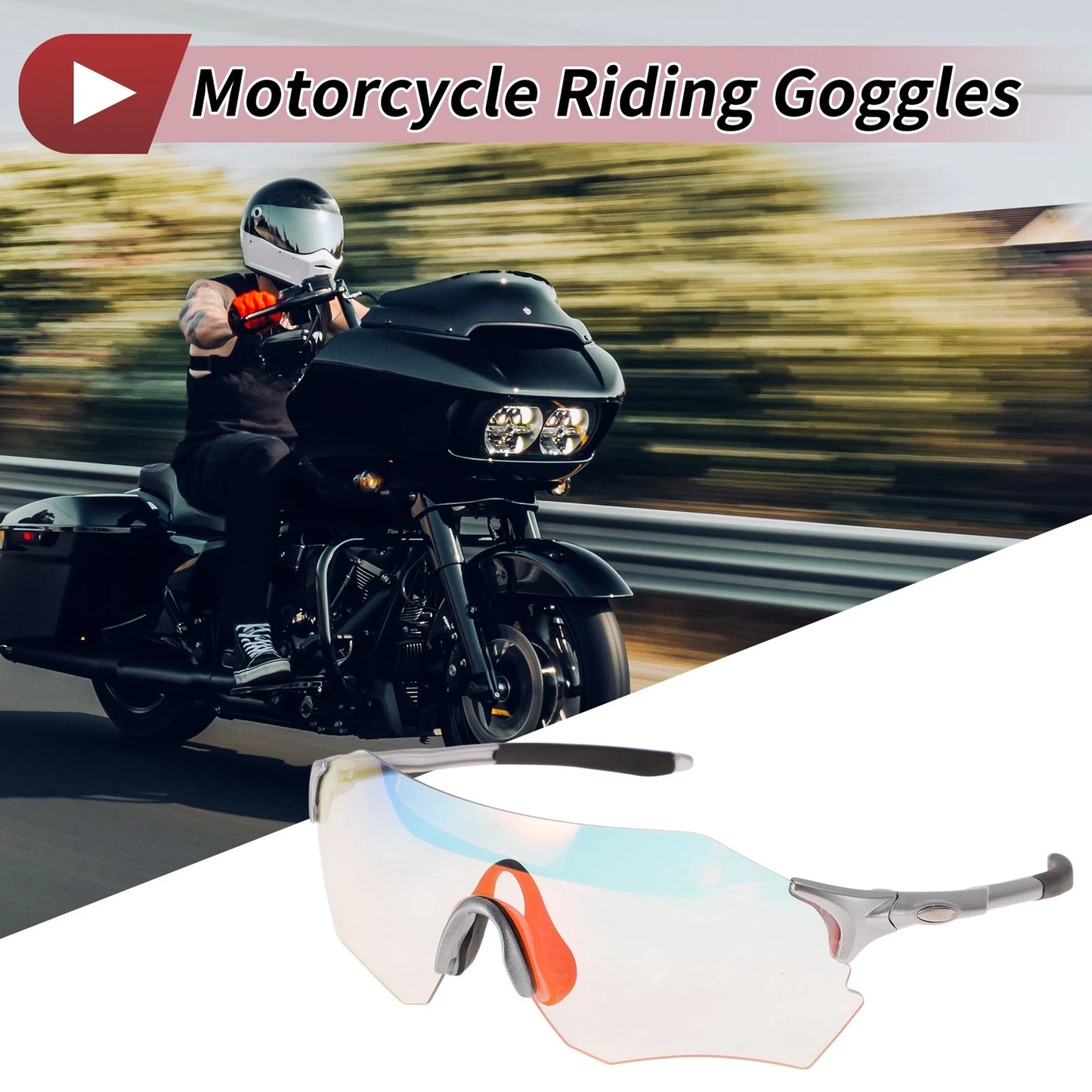 1 Set Riding Goggles Light Red Lens Silver Tone Frame PC TPU for Motorcycle