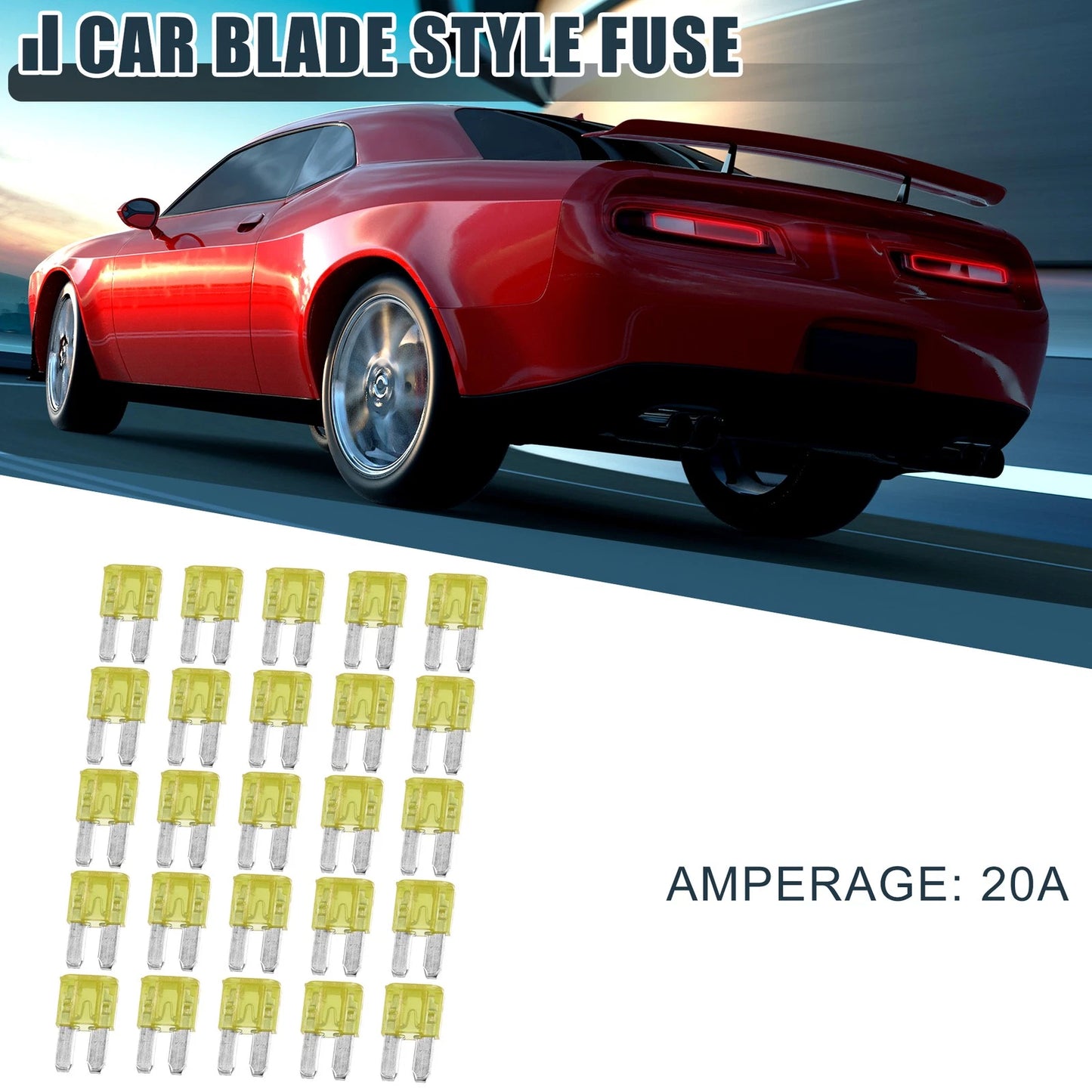 25pcs 20A Car Mini Blade Fuses for Boat Truck RV SUV Motorcycle