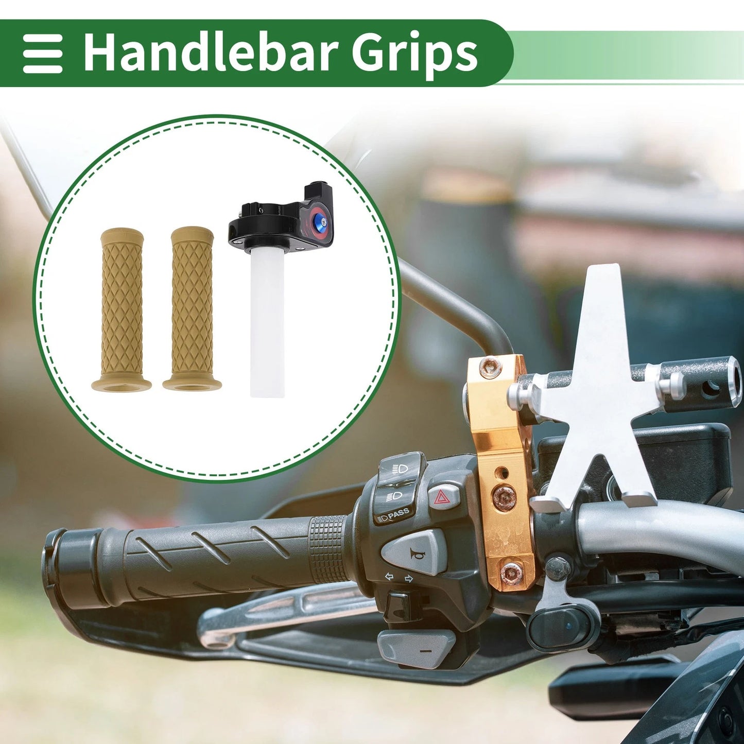 7/8 22mm Motorcycle Hand Grips Cover End Grips Rubber Khaki for Motorcycle