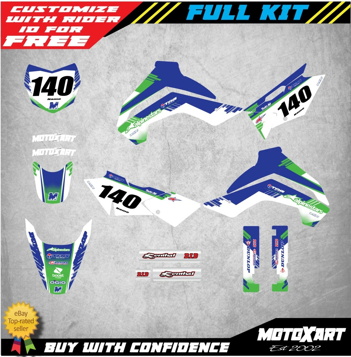 Custom Graphics Full Kit for Kawasaki KLX 140 (2008-2019)
