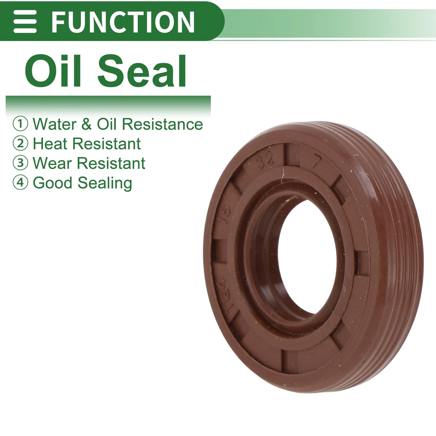 Oil Seal 15x32x7mm FKM Rubber High Pressure Brown 5 Pcs