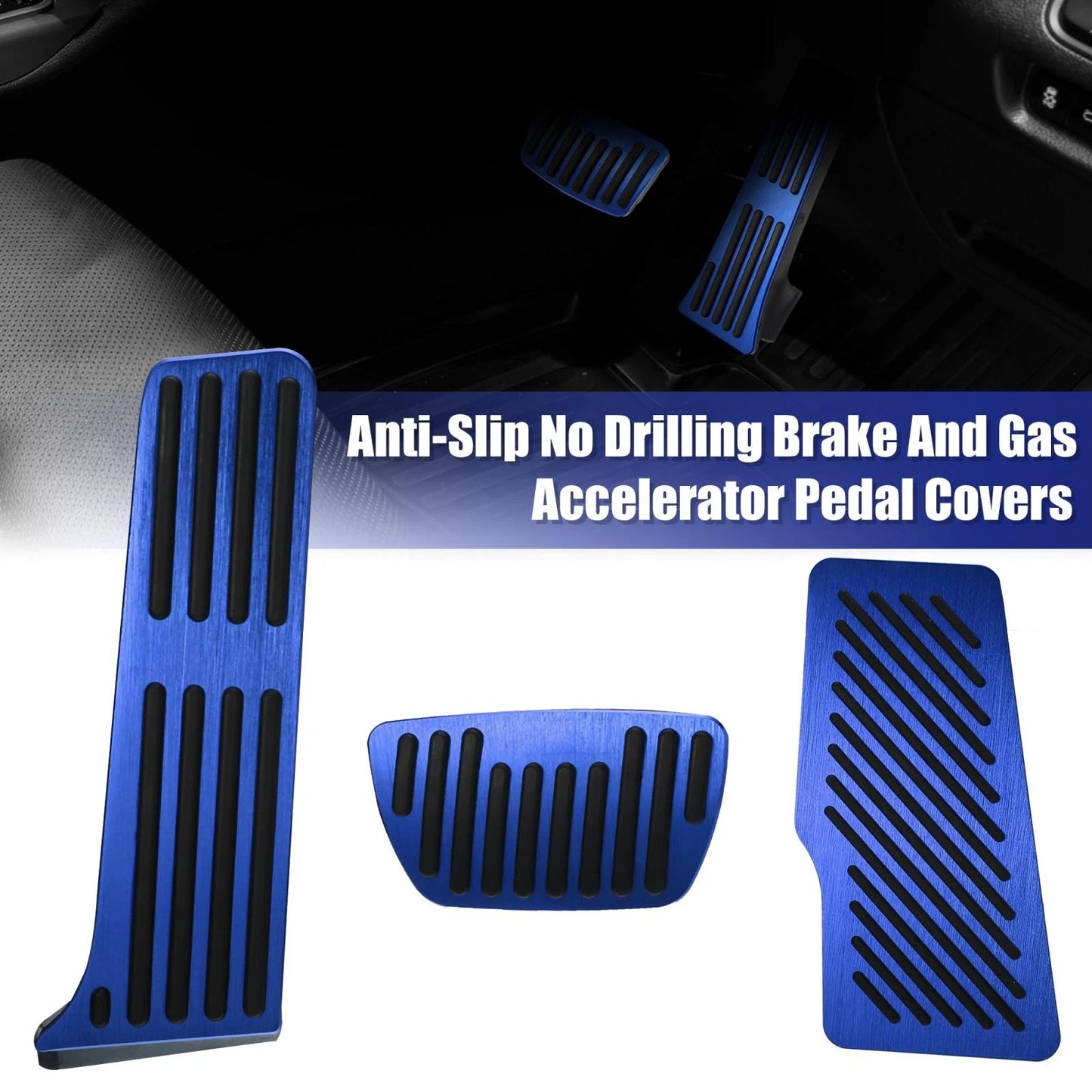 3 x Blue Non-Slip Brake Gas Accelerator Pedals for Toyota Camry (2018-2022)