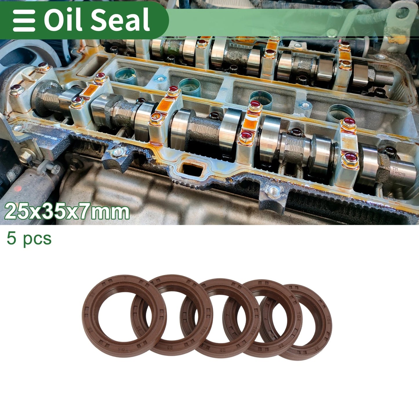Oil Seal 25x35x7mm FKM Rubber High Pressure Brown 5 Pcs