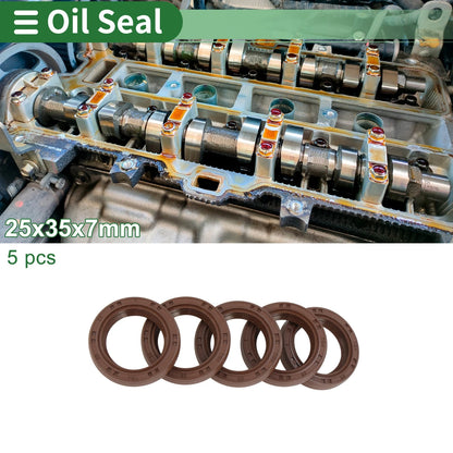 Oil Seal 25x35x7mm FKM Rubber High Pressure Brown 5 Pcs