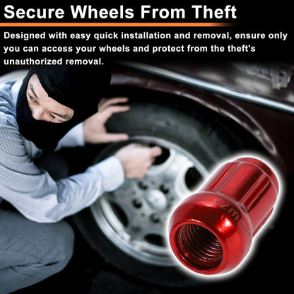 M12x1.5 Tire Wheel Locking Nuts  with Socket Key for Honda, Toyota