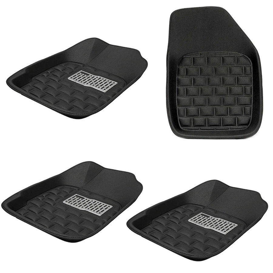 5 x Black PU Leather All Weather Car Floor Mats for Front & Rear