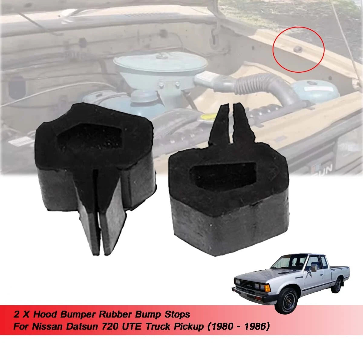 2 x Hood Bumper Rubber Stops for Nissan Datsun 720 (1980-1986)