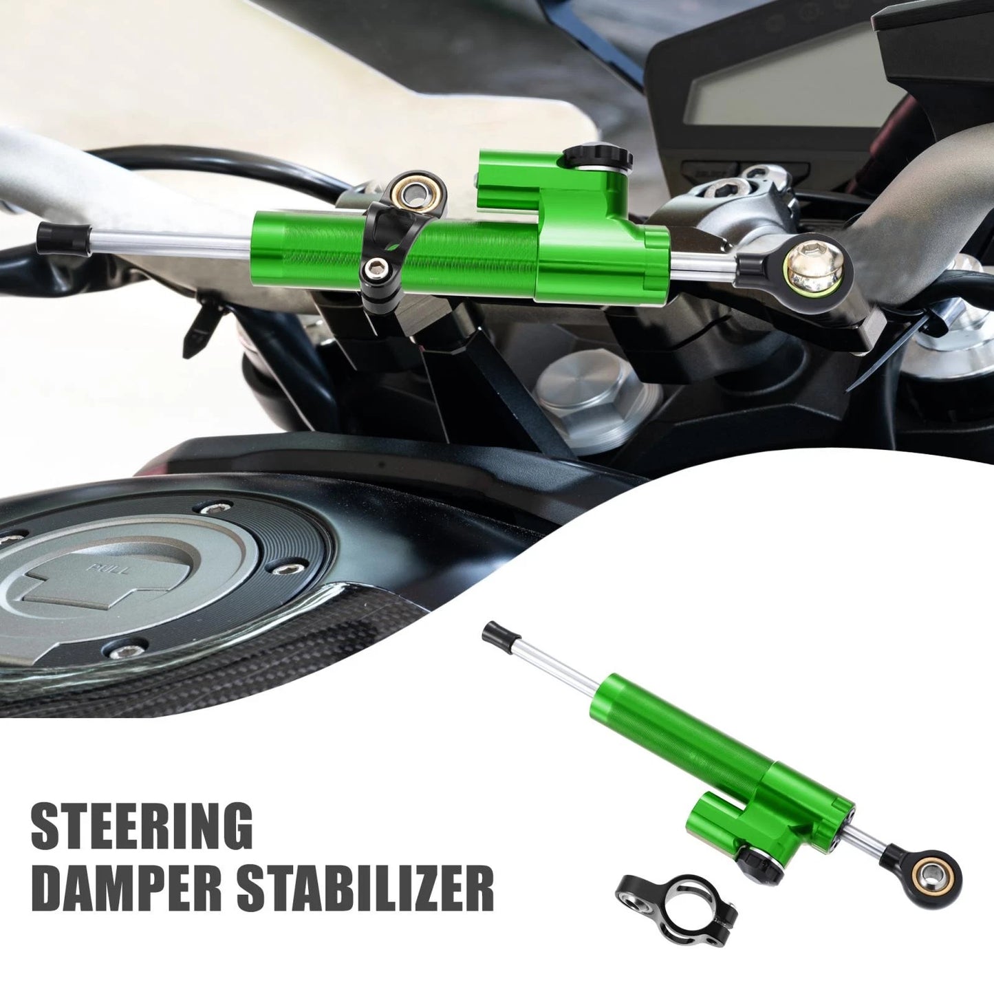 Steering Damper Universal Green Adjustable Linear Stabilizer for Motorcycle
