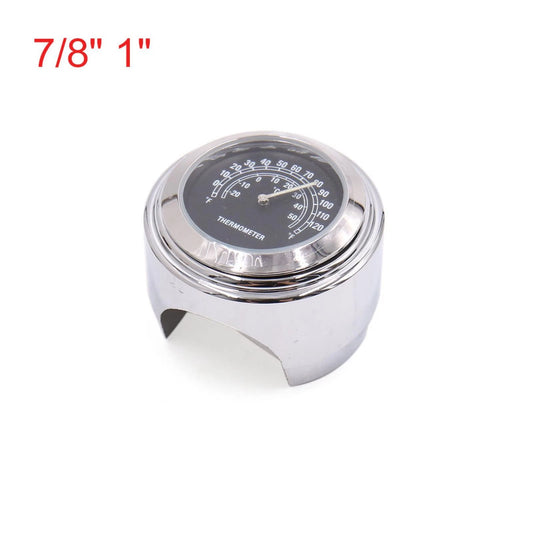 7/8" 1" Handlebar Temp Thermometer Gauge Dial Clock Watch for Motorcycle Scooter