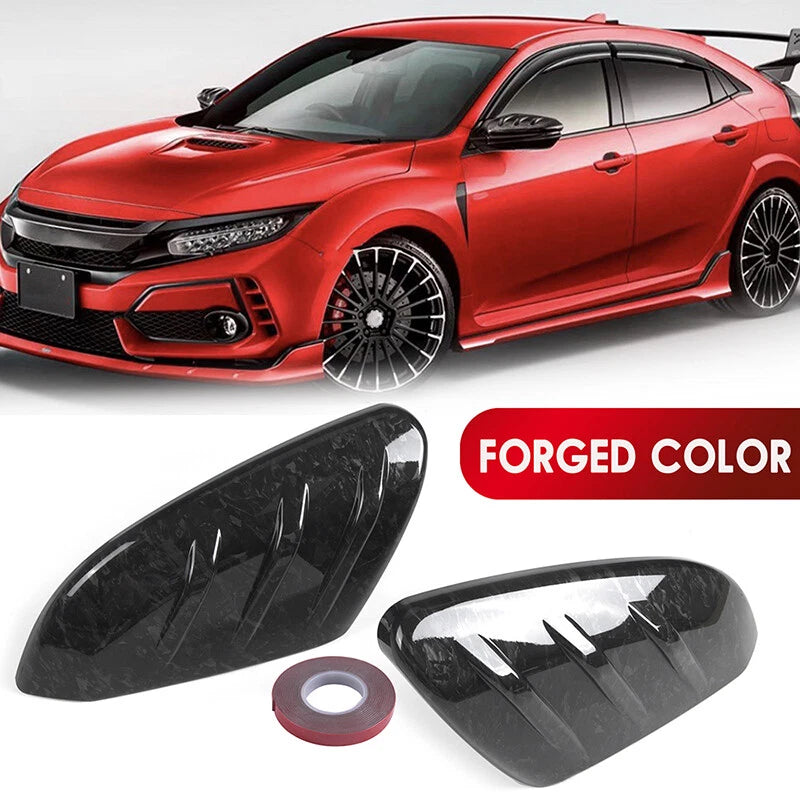 2 x Forged Black Add-On MU Style Side Mirror Cover Caps for Honda Civic (2016-2020)