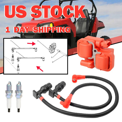 Ignition Coil Spark Plug Wire 52cm/59.3cm for Polaris Ranger Crew 800 2011-2014