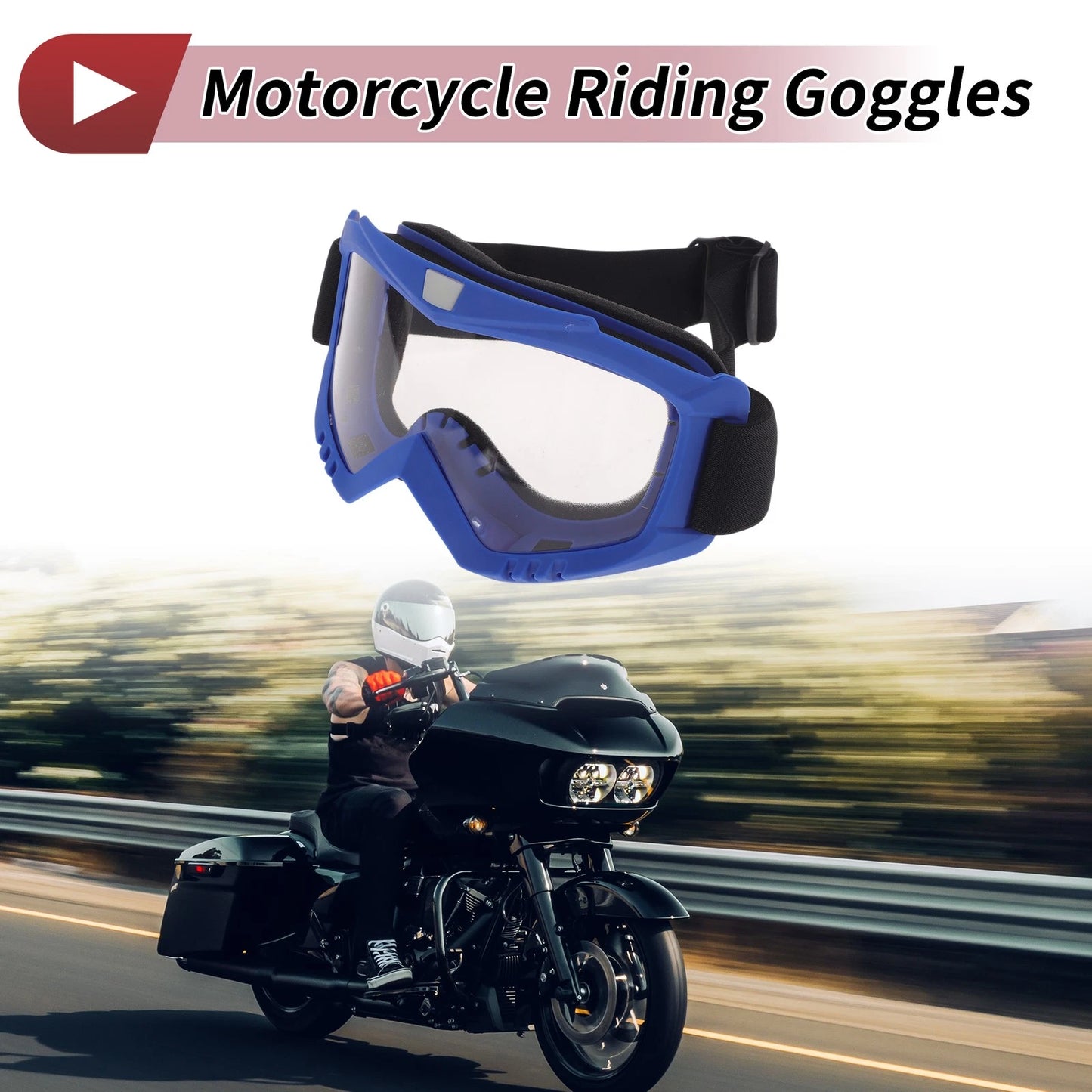 1 Pc Motorcycle Riding Goggles Clear Lens Blue Frame PC Cycling Sunglasses