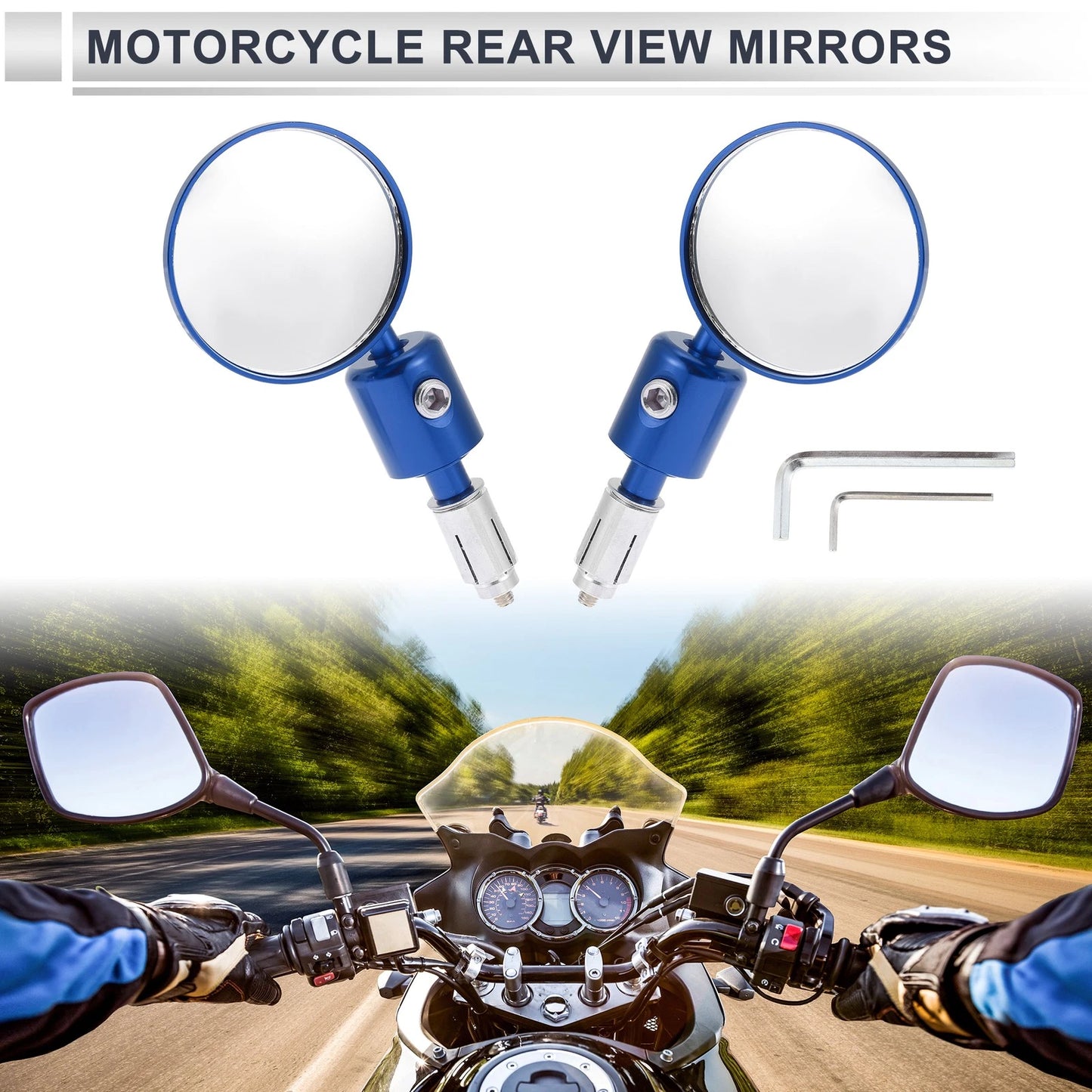 Rear View Mirrors 1 x Set Blue Aluminum Alloy Round Shape for M6
