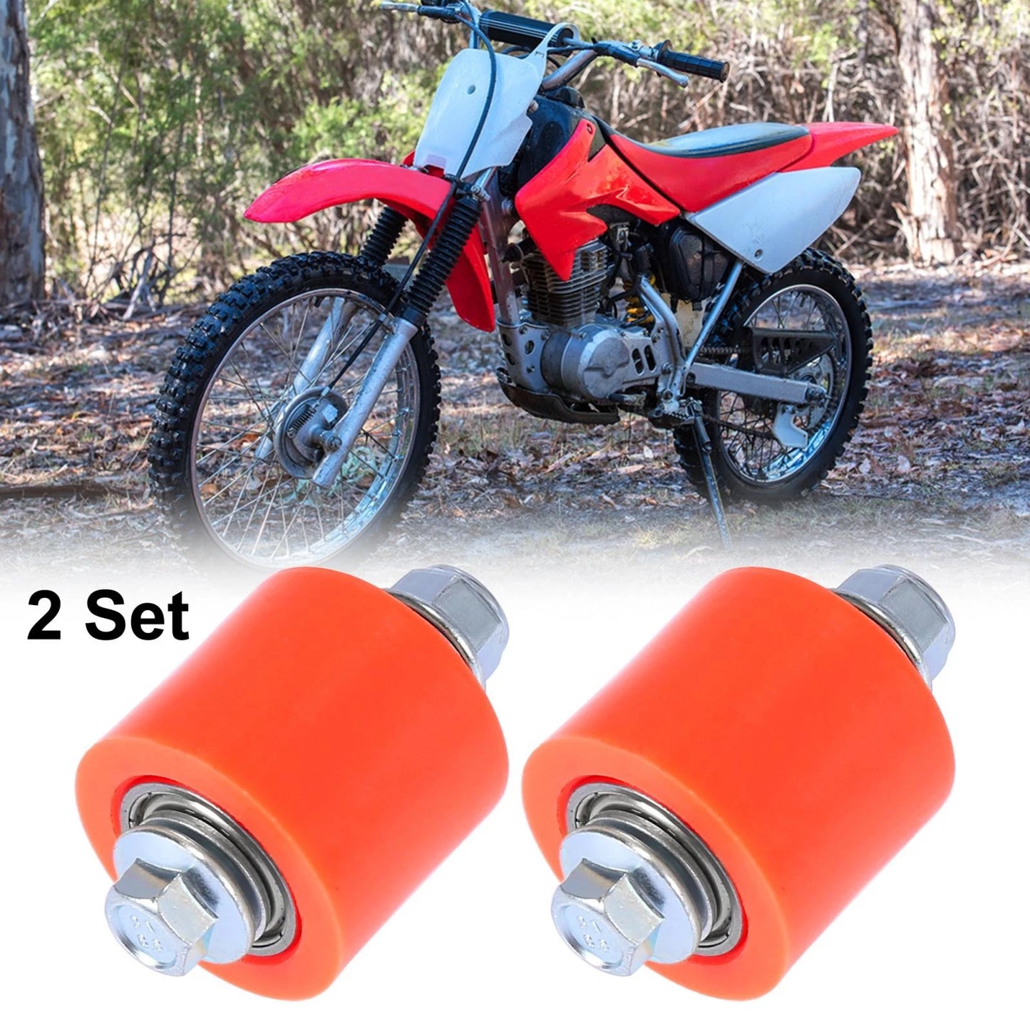 2 x Set 8mm Motorcycle Chain Pulley Roller Slider Wheel Guide Orange