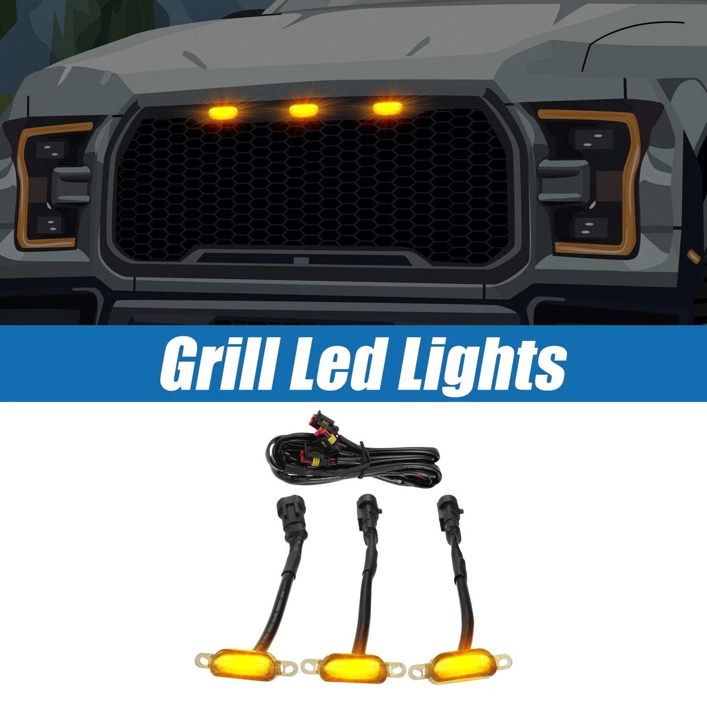 Grill LED Light Set for Ford F150 F250 F350 (2015-2023) Amber Black