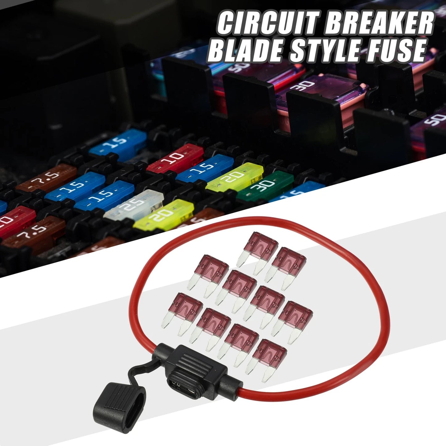 40A Mini Blade Style Fuse Set with 12 AWG Holder for Car