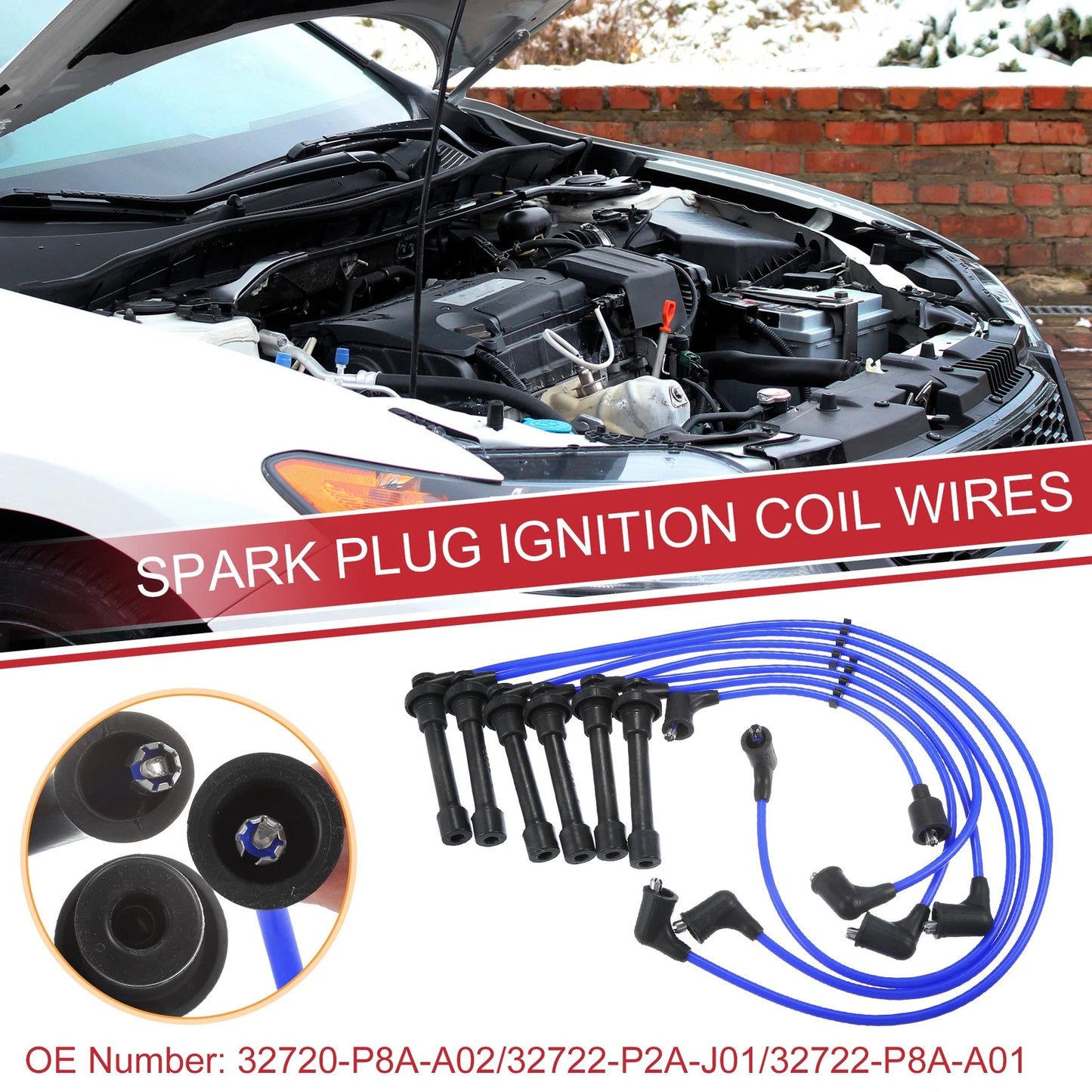 7pcs Spark Plug Wire Ignition Coil Cable for Honda Accord (2003-2007)