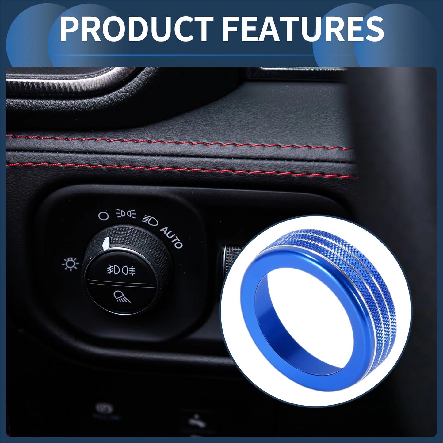 Headlight Fog Light Switch Knob Cover Ring for Dodge RAM (18 - 22) Blue 1 Pc