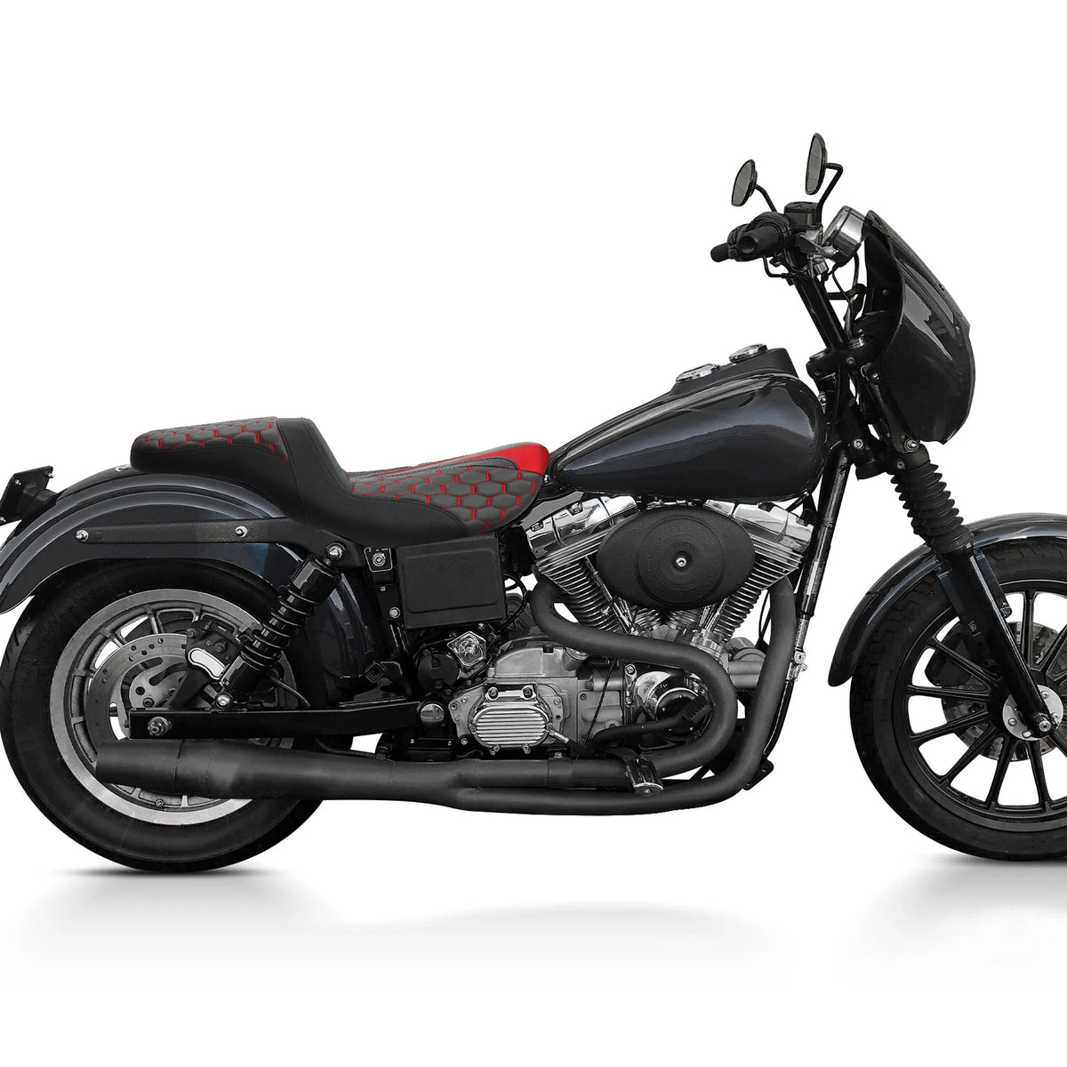 Black Red Driver & Passenger Seat for Harley Dyna Street Fat Bob (06-17)