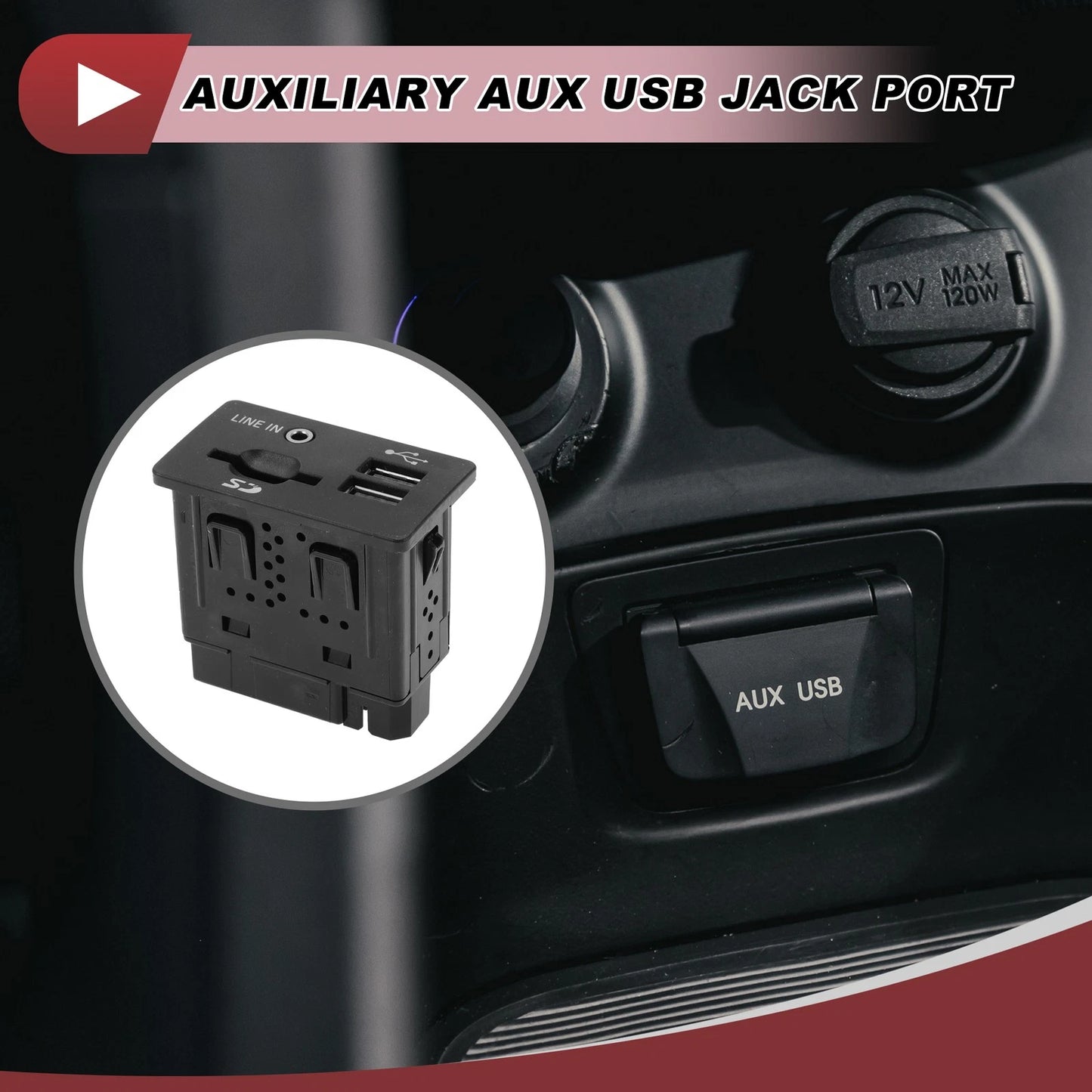 AUX USB Jack Port for Ford Edge 2011-2019 Black 1 Pcs