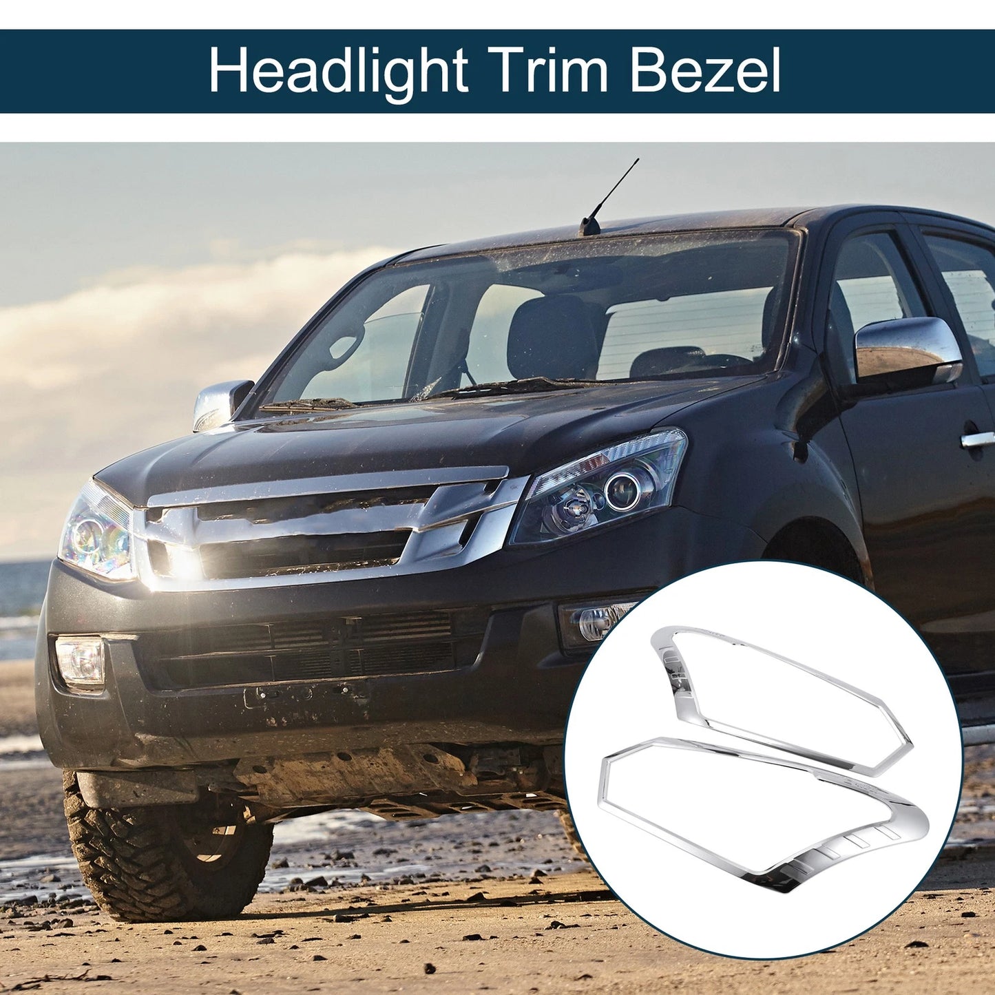 Car Front Headlight Trim Bezel for Isuzu D-Max Rodeo (2016-2023) Silver Tone