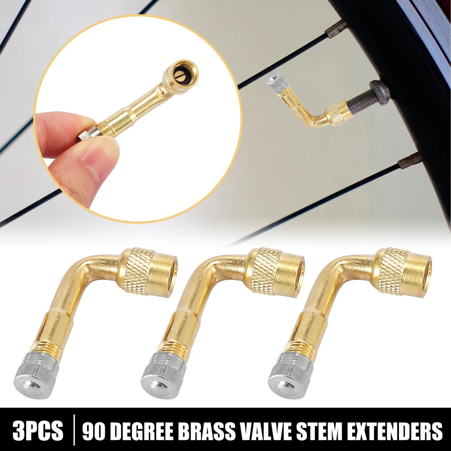 3 x Tyre Valve Stem Extension Extenders for Car Motorcycle Gold Tone