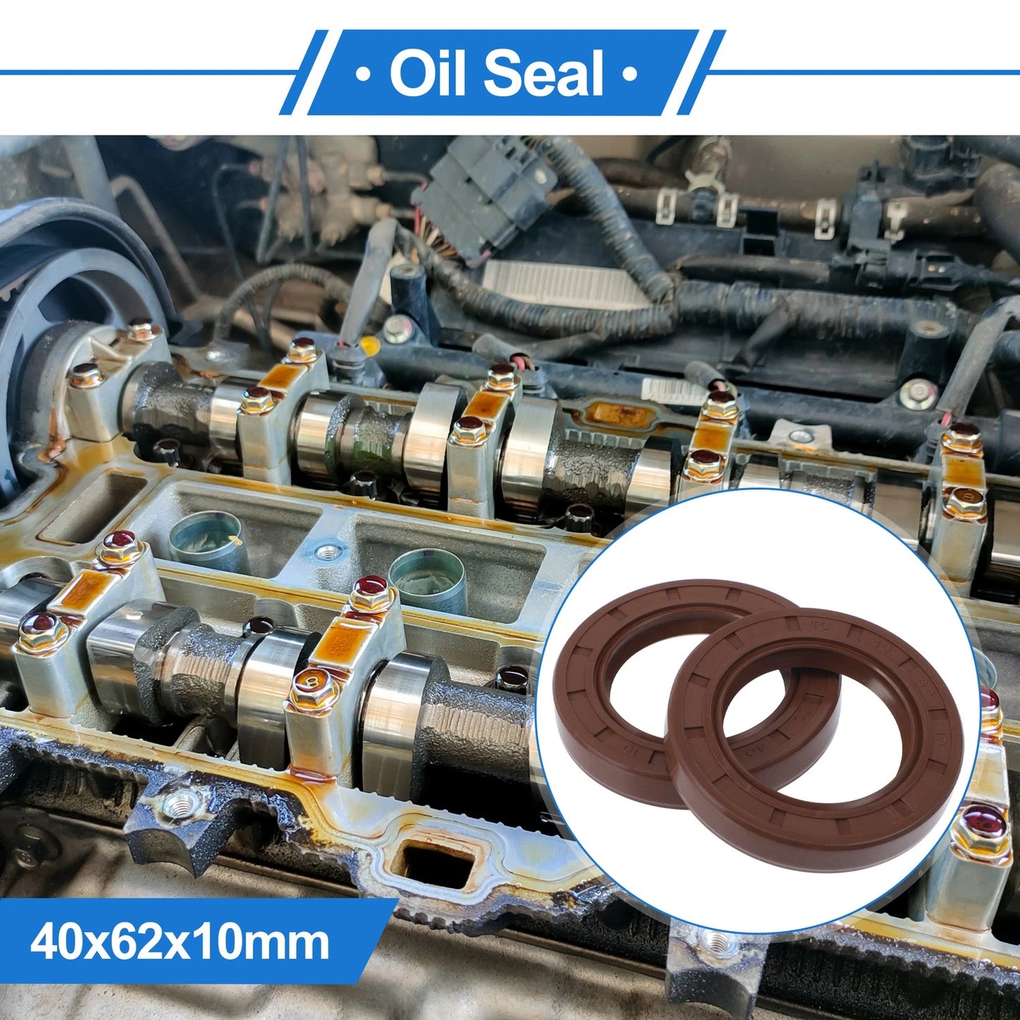Oil Seal 40x62x10mm Seal Ring Rotary Shaft Seal FKM Rubber Brown 2 x