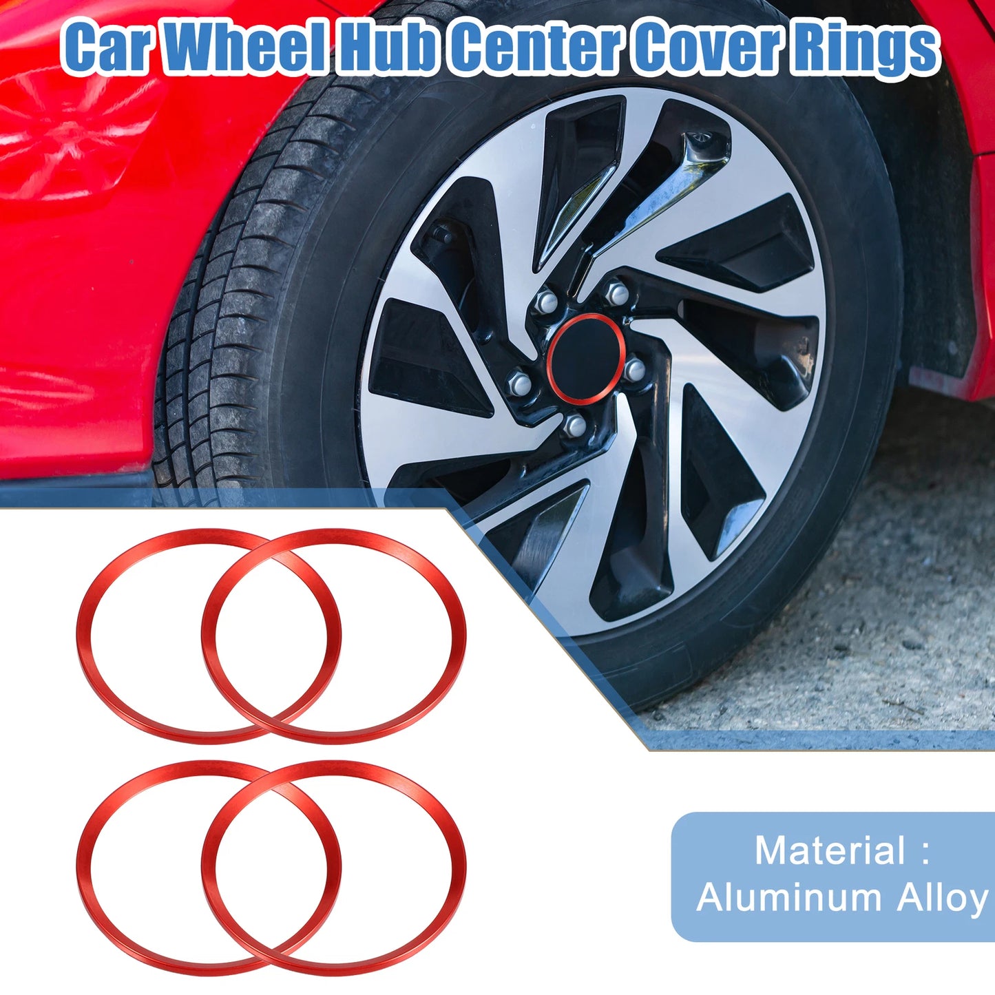Wheel Hub Center Cover Rings for Honda Civic 2016-2021 Red (Set of 4)