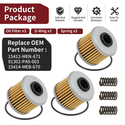 3 x Oil Filter & O-Ring Spring for Honda CRF250R CRF250RX (2004–2024)