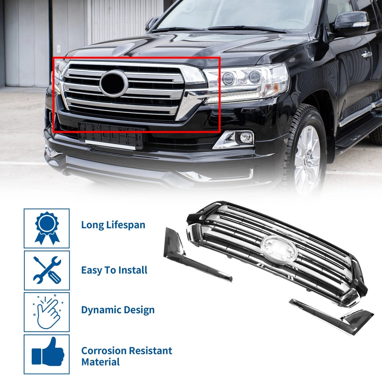 Front Upper Bumper Grille for Toyota Land Cruiser LC200 (2016-2021)