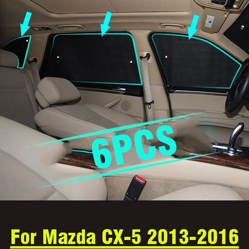 6 x Sunshade Side Window Camp Black Silver Privacy for Mazda CX-5 (2013–2016)
