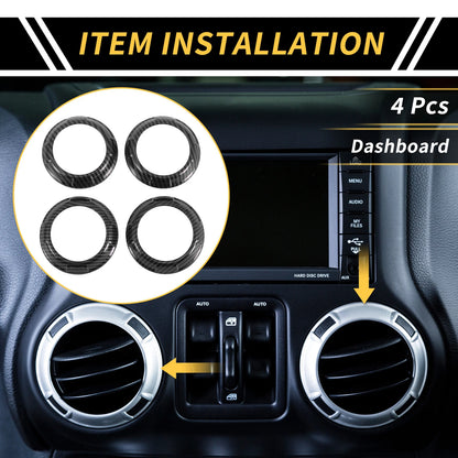 AC Vent Dashboard Decoration Rings for Jeep Wrangler JK JKU (2011-2017) Black