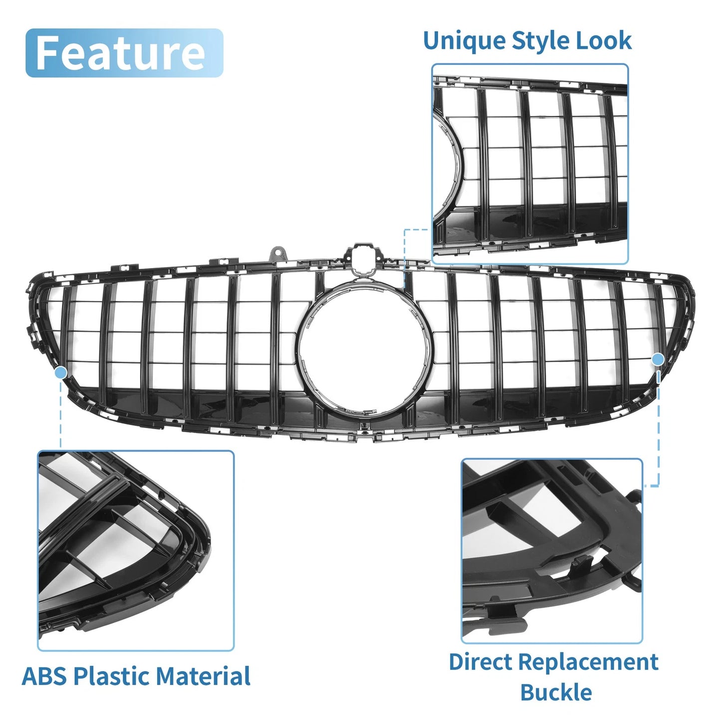 Front Upper Bumper Grille for Mercedes-Benz CLS400 2015-2018 Black Grille