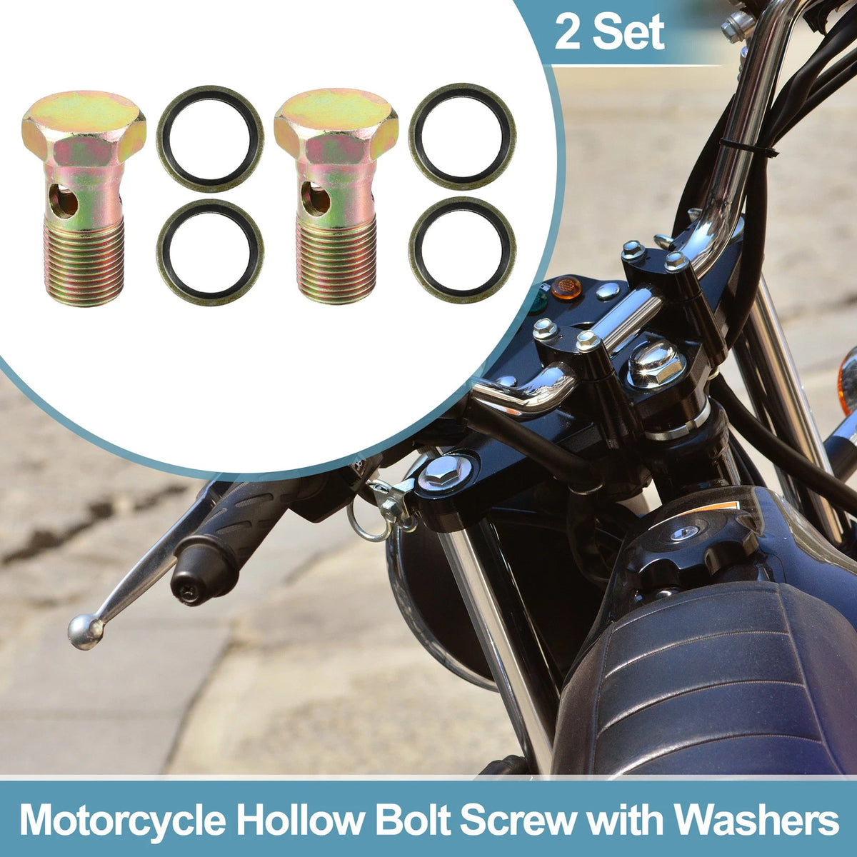2 x M18x1.5 44mm Hollow Bolt Screw with Washer Set for Motorcycle