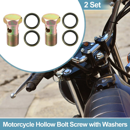 2 x M18x1.5 44mm Hollow Bolt Screw with Washer Set for Motorcycle