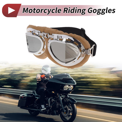 1 Pc Motorcycle Riding Goggles Silver Tone Lens Brown Frame PC PU Sponge