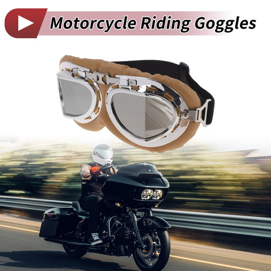 1 Pc Motorcycle Riding Goggles Silver Tone Lens Brown Frame PC PU Sponge