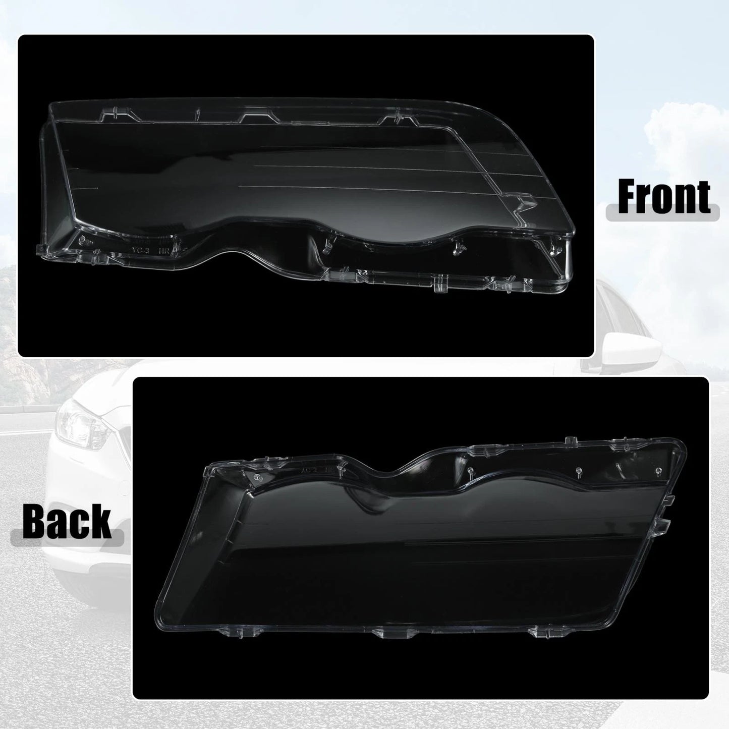 Front Headlight Lens Covers for BMW E46 1998-2001 4 Door - 2 x Items