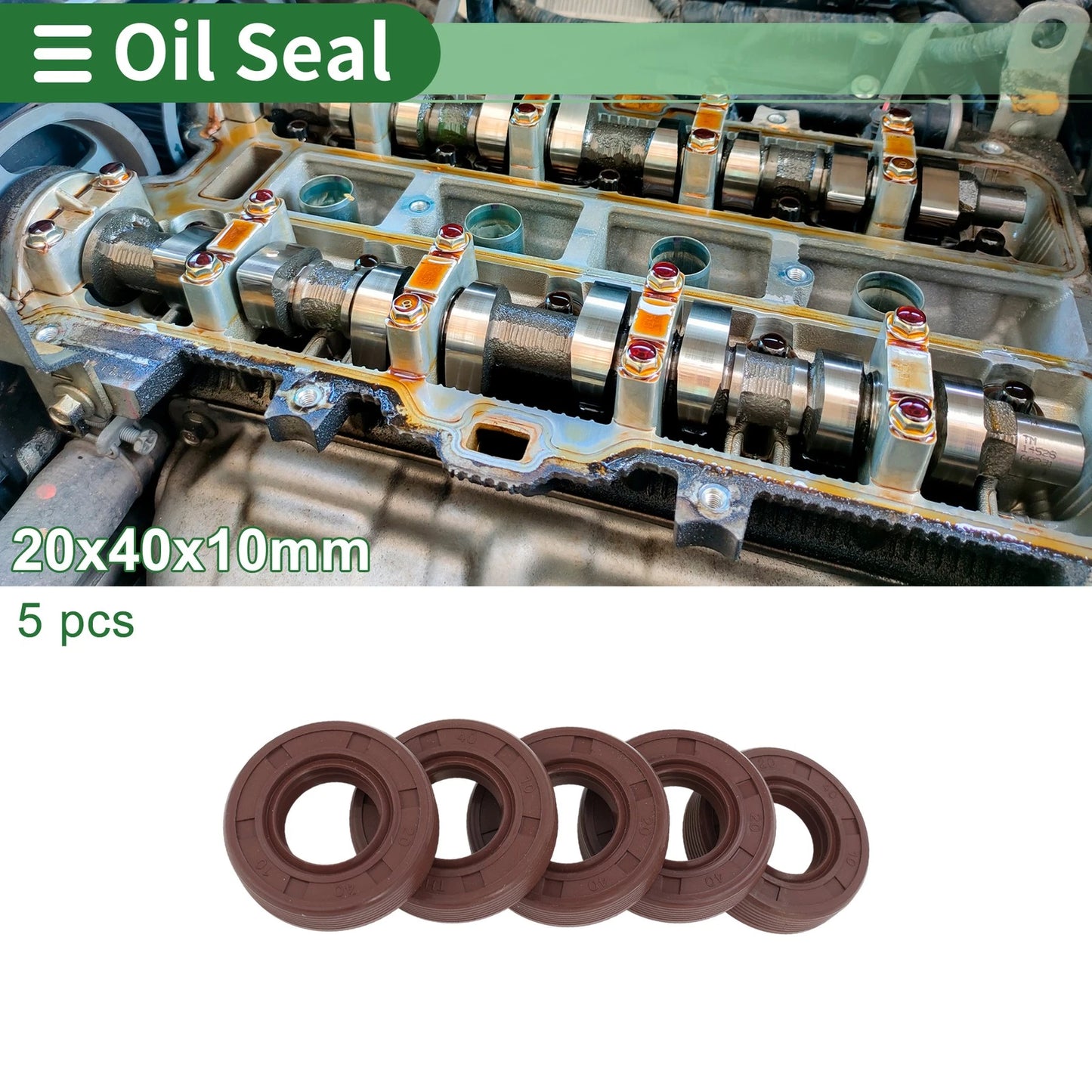 Oil Seal FKM Rubber 20x40x10mm High Pressure Brown 5 Pcs