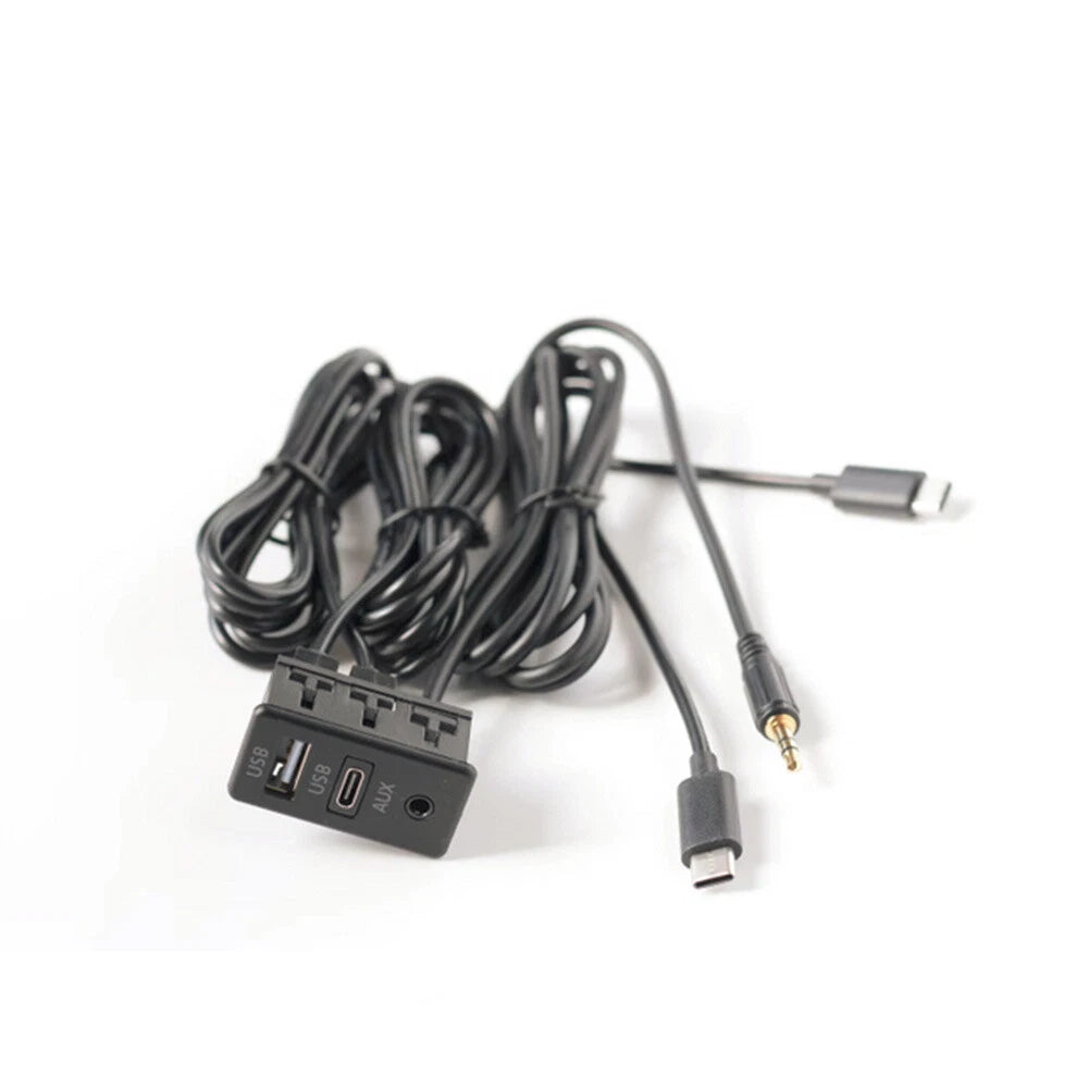 Dual Type-C to USB & RCA Audio Input AUX Port Panel Cable Adapter for Car
