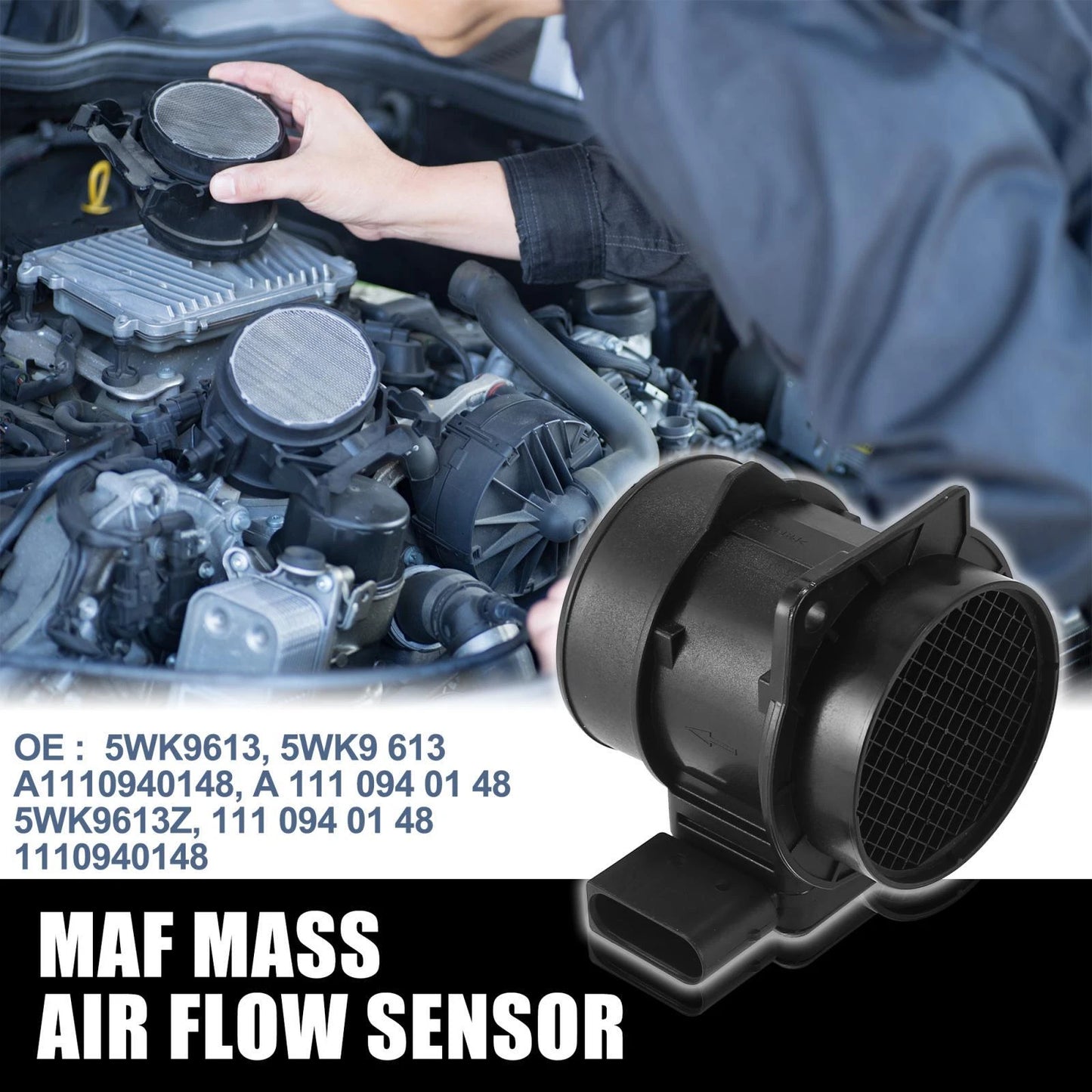 Black Mass Air Flow Meter Sensor 5 Pin for Mercedes-Benz (A-Class, 2000-2004)